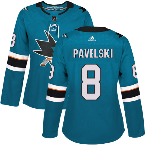 Adidas Sharks #8 Joe Pavelski Teal Home Authentic Women's Stitched NHL Jersey - Click Image to Close